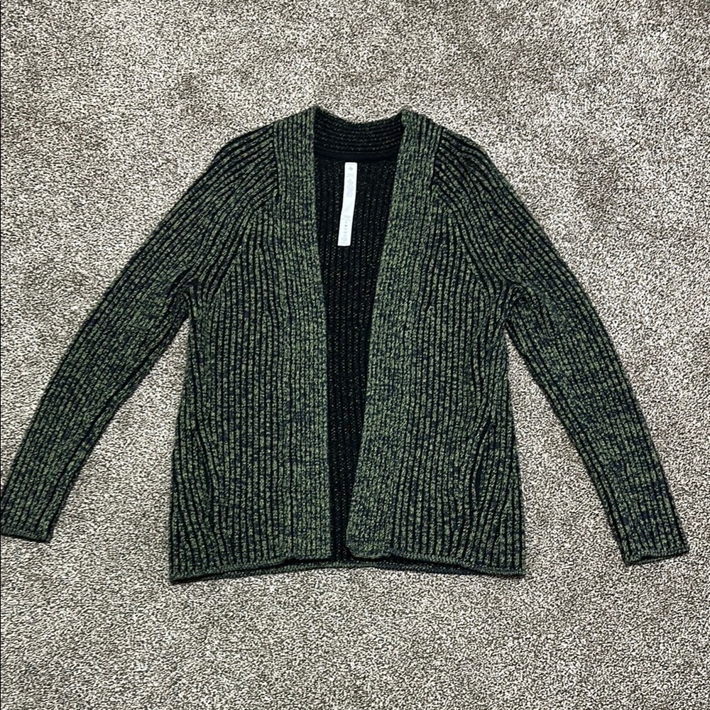 Lululemon Cotton-Cashmere Blend Sweater Cardigan Wrap Green Black Size 2 - Picture 3 of 12
